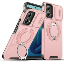 360° Rotatable   100° Fold Ring Stand Slim Fit Case for Motorola Moto G Stylus 5G 2025, with Sliding Camera Cover Shockproof Protection Matte Hybrid Phone Cover, Support Magnetic Car Mount, Pink