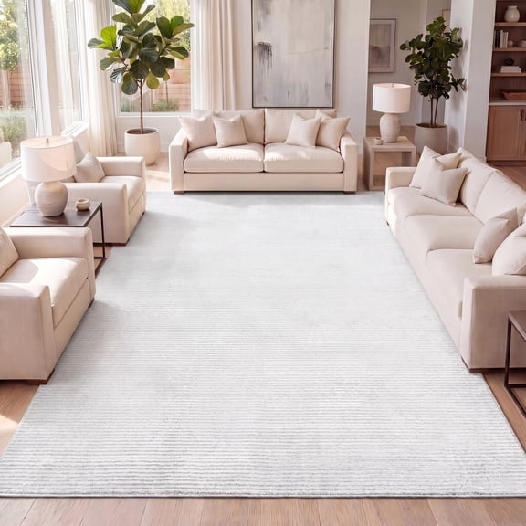 JONATHAN Y CAR101C-4 Cole Modern Minimalist Pinstripe High-Low White/Silver 4 ft. x 6 ft. Area Rug