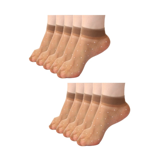 10 Pares Calcetines Para Mujeres Puntos Patrón De Longitud De Tobillo Elástico Marrón Talla única