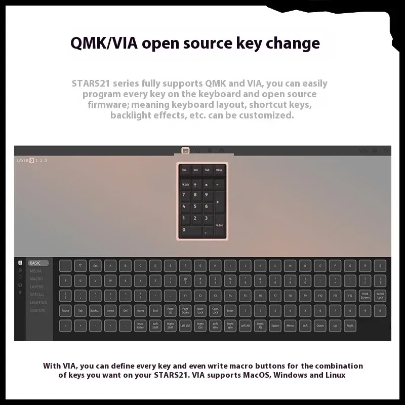 Weikav STARS21 PAD Mini Keypad Kits RGB Wireless Bluetooth Tri-Mode Customize Numeric Keyboard Kits Office Accessories Gifts