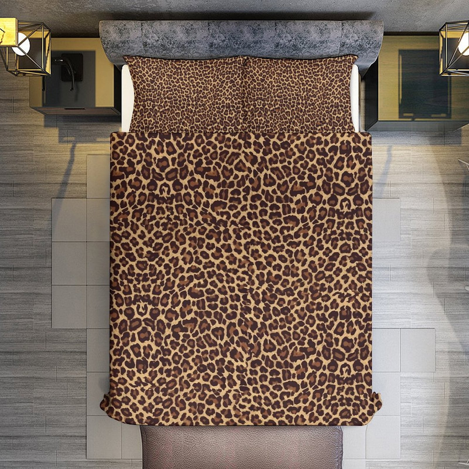 3 Pcs Soft Bedding Set, Includes 1 Duvet Cover with Zipper And 2 Pillow Shams,Leopard Twin(86"x70")