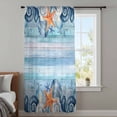 thumbnail image 4 of Summer Ocean Sheer Curtains 54" Long, Coastal Shells Starfish Coral Conch Wooden Blue Light Filering Curtains, Breathable Simi Curtain Privacy Drapes for Kitchen Bathroom Small Window Treatment, 4 of 9