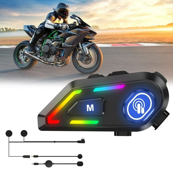Motorcycle Headset with Colorful LED Light,Motorcycle Helmet Headset Communication System,Motorcycle Helmet Speakers,Waterproof Noise Cancellation,Music Connection