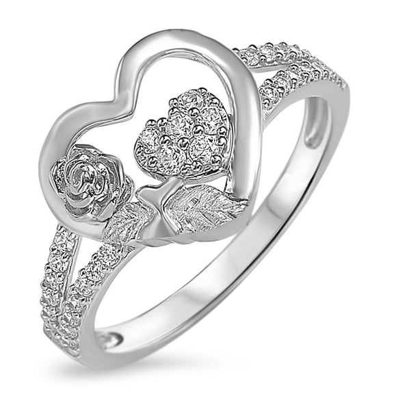 Sterling Silver 925 Heart Rose Ring