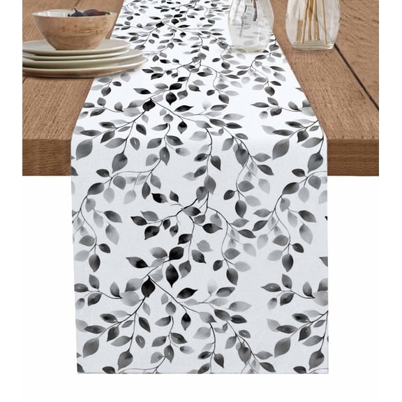 Table Runners 60 Inches Long Dress Scarves, Black Eucalyptus Leaves Farmhouse Kitchen/Dining Table Runner, Small Coffee Tablerunners, Summer Botanical Watercolor Retro 13x60 Inch