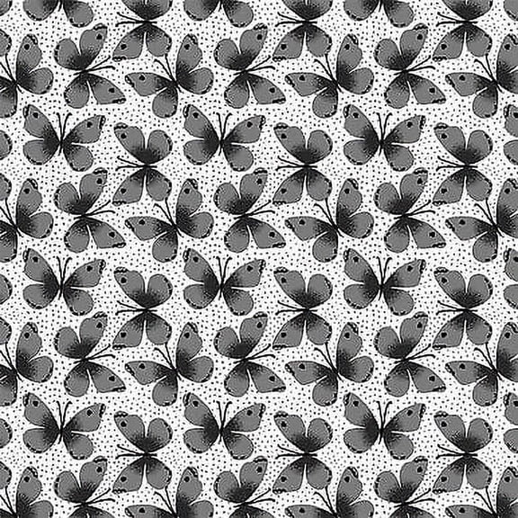 Kitty Kitty Butterflies on White Cotton Fabric by Windham Fabrics
