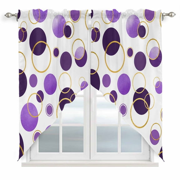 Purple Polka Dots Swag Valances for Windows 2 Pack, Kitchen Window Curtains 36 Inch Length, Modern Abstract Art Privacy Swag Curtains for Living Room/Bathroom with Rod Pocket 36"x36"