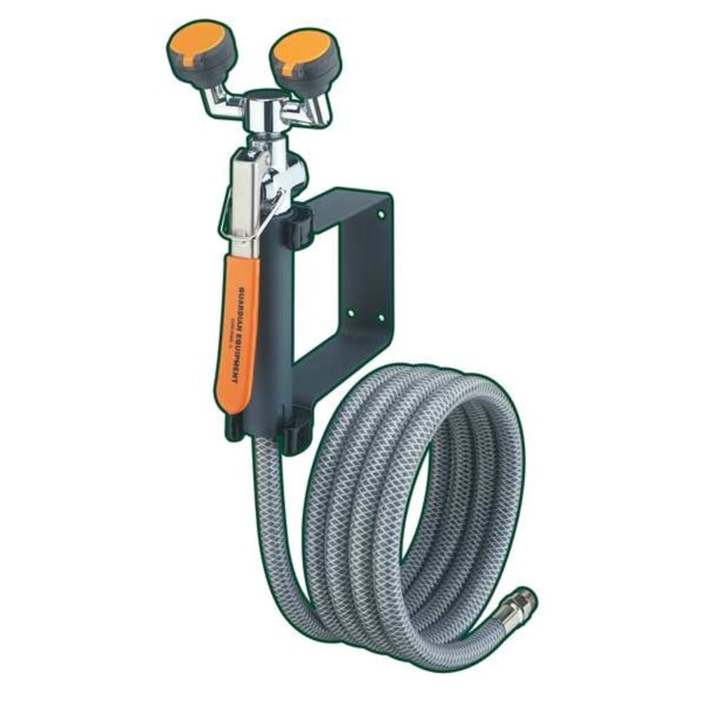 Dual Head Drench Hose, Eyes Coverage, Wall Mount, 8 ft. PVC Hose, Burst Strength 275 psi, NPT