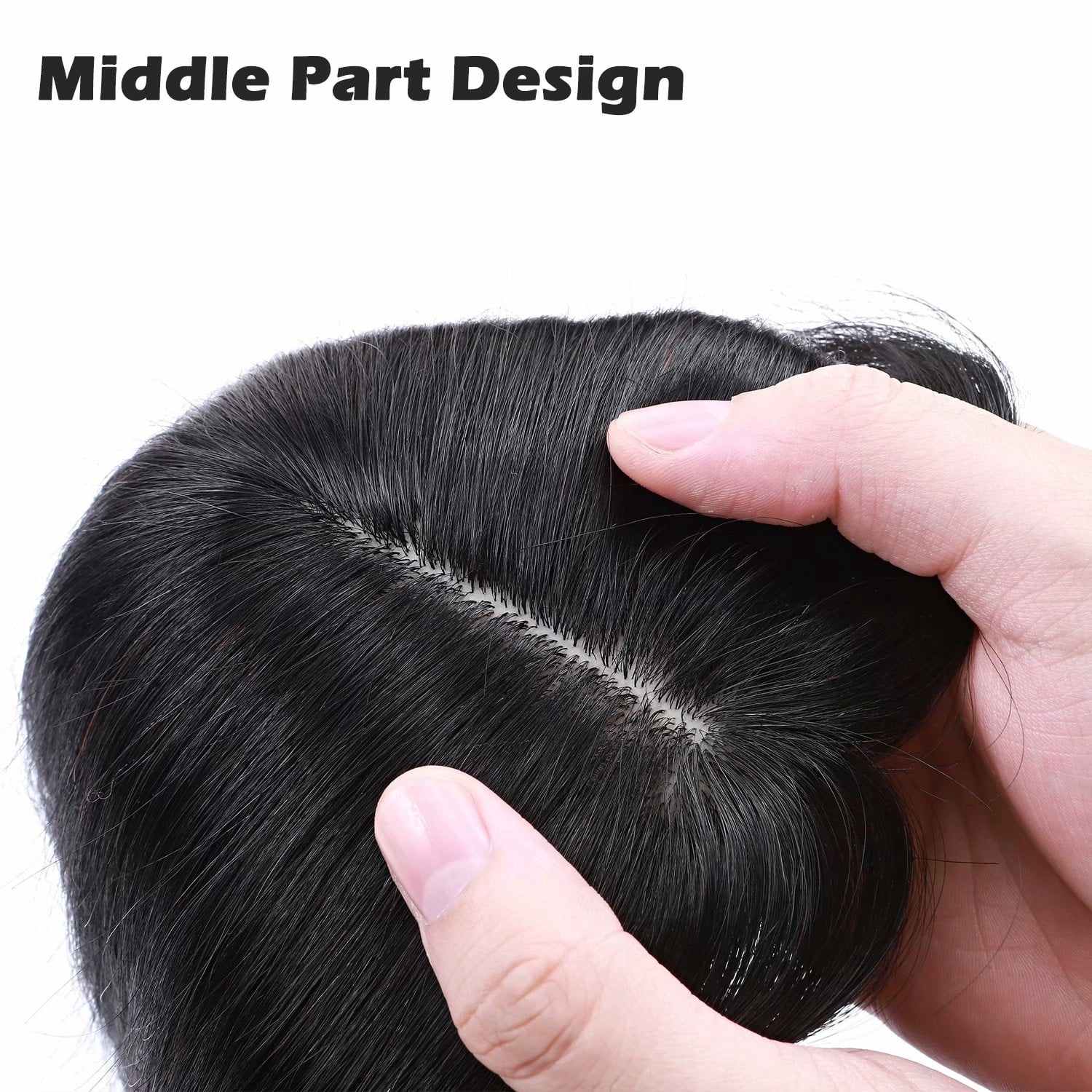 Benehair Women's Hairpieces Silk Base Clip In Topper Toupee Hairpiece With Bangs Hair Loss Black Seamless