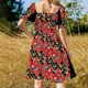 thumbnail image 5 of Vestido sin mangas con estampado de carpas koi y pez chinoiserie rojo y negro para mujer, elegante y lujoso., 5 of 7
