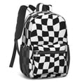 thumbnail image 2 of Black and White Wavy Checkered Pattern 17" School Backpacks for Teens,Waterproof Oxford Fabric,S-Shape Padded Straps for School,Travel,Hiking,Camping, 2 of 6