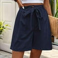thumbnail image 4 of LOVZFMLL Women's Casual Shorts, Women's Summer Relaxed Fit Straight Leg High Waist Pants Shorts with Pockets Tie Waist Shorts Navy XL, 4 of 4