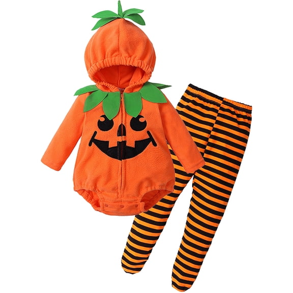 ATAIKU Newborn Infant Baby Boy Girl Fleece Halloween Pumpkin Costumes Hoodie Romper Onesie Cotton Pants Outfits Set 6-12M