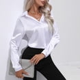 thumbnail image 4 of JAKANYQ Women's Blouse Satin Silk Shirt Button Down Shirt Casual Loose Long Sleeve Office Work Long Edition Blouse, 4 of 9