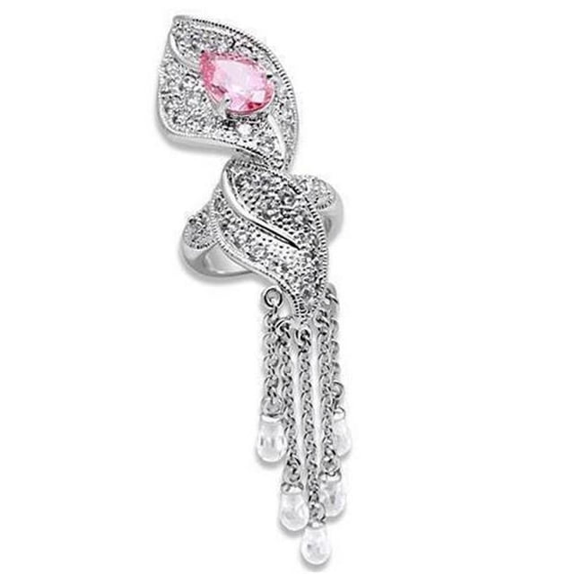 Bague en Laiton Rhodié avec AAA Grade CZ&44; Rose - Taille 7