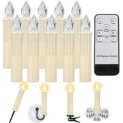 10 PCS LED Window Flameless Taper Candle, Battery Operated Flickering Candles Lights with Remote Timer Function, Ideal for Christmas Tree Garden Wedding Birthday Party Decoration.