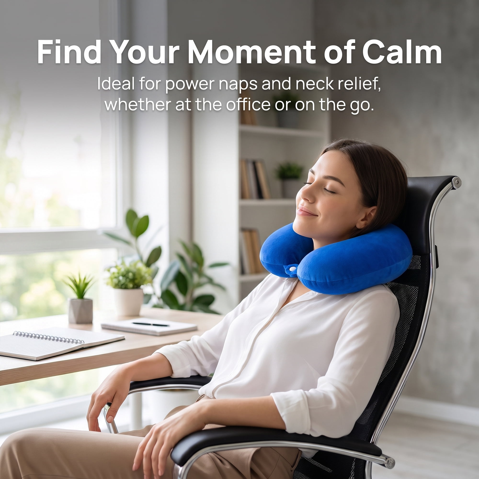Unique Bargains Memory Foam U Shape Neck Pillow Snap Closure Bright Blue 12"x12"x4"