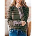 thumbnail image 1 of Camiseta de manga larga a rayas para mujer, ropa con costura de leopardo en la espalda, puños con botones, Tops informales, camiseta de calle para mujer 2021, 1 of 5