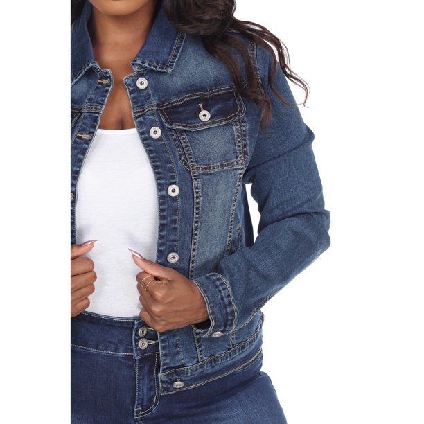 Embellished denim sale jacket plus size