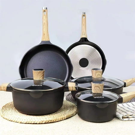 

YONGOU Pots and Pans Set Nonstick Induction Kitchen Cookware Sets 8 Pcs Non Stick Cooking Set w/Frying Pans & Saucepans&Sauté Pan (PFOS PFOA Free)