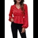 thumbnail image 1 of Blusa de Larga para Mujer, Estilo Babydoll, Ligera, de Poliéster, con Cuello en V y Mangas Abullonadas Flor Roja S, 1 of 10