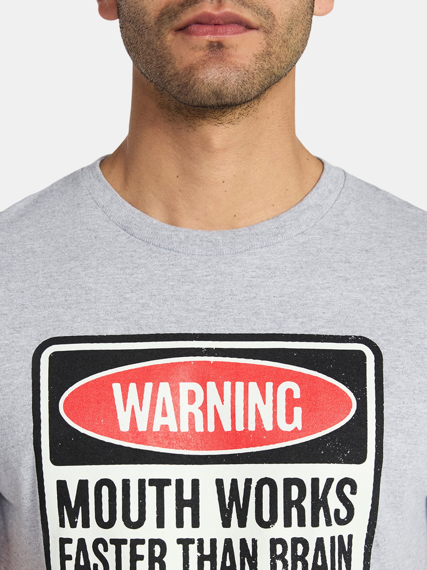 Humor Men's and Big Men's Warning Mouth Works Faster Than Brain Graphic Tee, Size S-3XL
