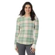Women's Cuddl Duds® Cozy Stretch Thermal Long Sleeve Crew Top Color: Green Plaid Size: X SMALL