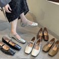 thumbnail image 3 of Zapatos de cuero plateados con punta cuadrada para mujer, calzado de tacón bajo, tacón grueso, boca poco profunda, zapatos de tacón Mary Jane, novedad de 2023, 3 of 5