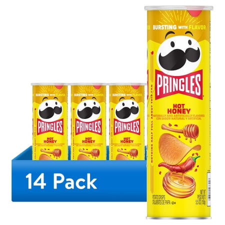 (14 pack) Pringles Hot Honey Potato Crisps Chips, Lunch Snacks, 5.5 oz Canister