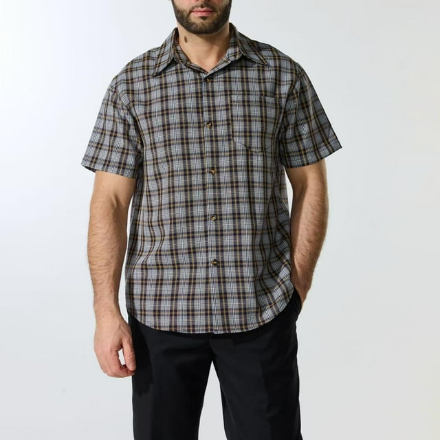 Weiqiqre Mens Summer Tops Short Sleeve Button Down Shirt Plaid Button Up Shirts Casual Work Shirts