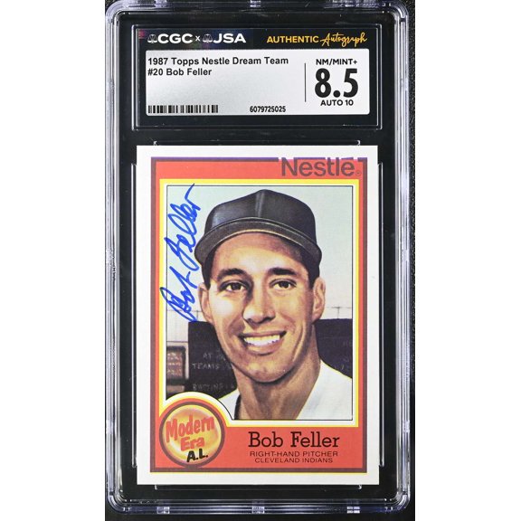 Graded 1987 Topps Nestle Dream Team Bob Feller #20 CGC 8.5 JSA Auto 10