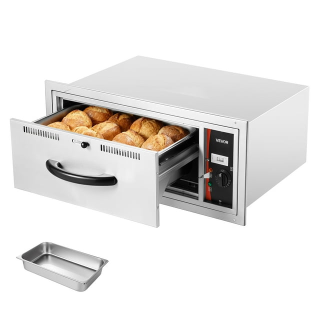 VEVOR Commercial Electric Drawer Warmer, Single-Drawer Stainless Steel Food Warmer, Built-in Installation Warming Drawer Cabinet, 85°F–185°F Wide Temperature Range