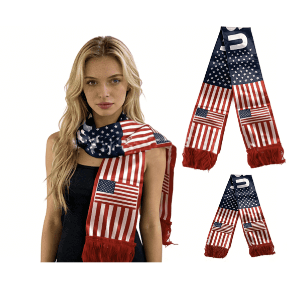 Lantu 2 Pack Soccer Scarf with Fringes, Soft Satin USA Themed Fan Scarf, Lightweight Reusable Game Day Gift for Adults