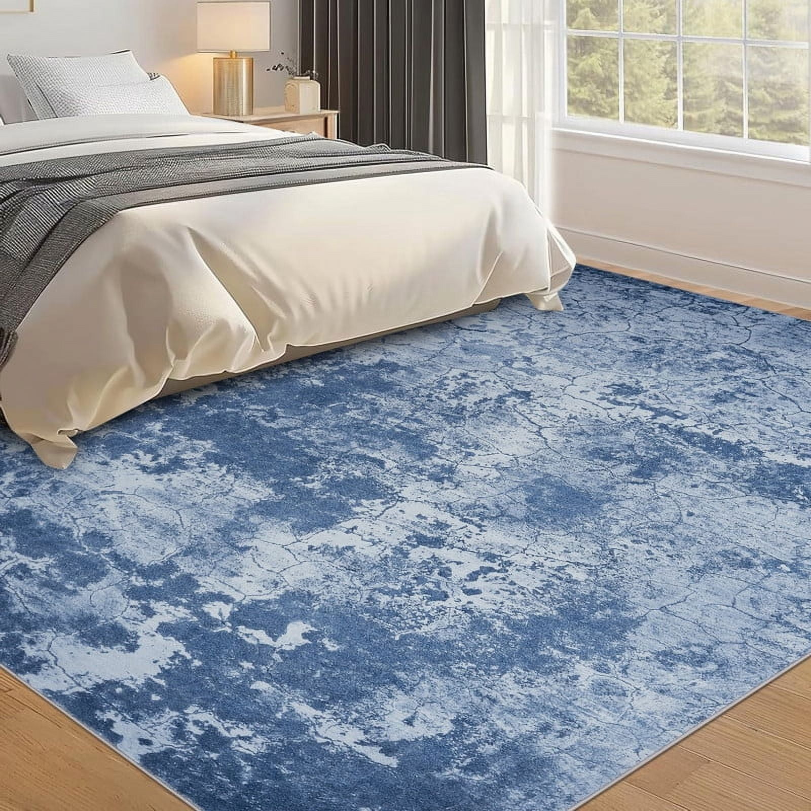 Living Room Area Rugs 8x10 Washable Abstract Neutral Modern Large Soft Indoor Rug Stain Resistant Non Slip Carpet for Bedroom Dining Room Farmhouse Home Office Blue