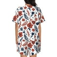 thumbnail image 3 of Bixox Women's Red Blue Leaves Printed Pajama Set 2 Piece Lounge Set Top and Shorts Soft Pajamas, Shorts with Pockets, 3 of 7