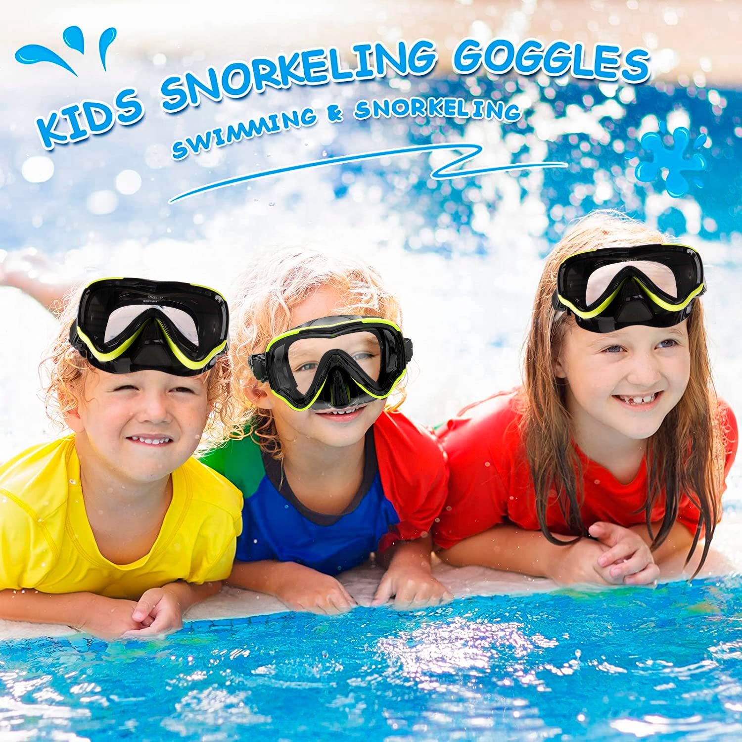 Kids Swim goggles,Diving Snorkel Mask with Nose Cover,Anti-fog Swimming Goggles for Boys Girls Youth 6-14