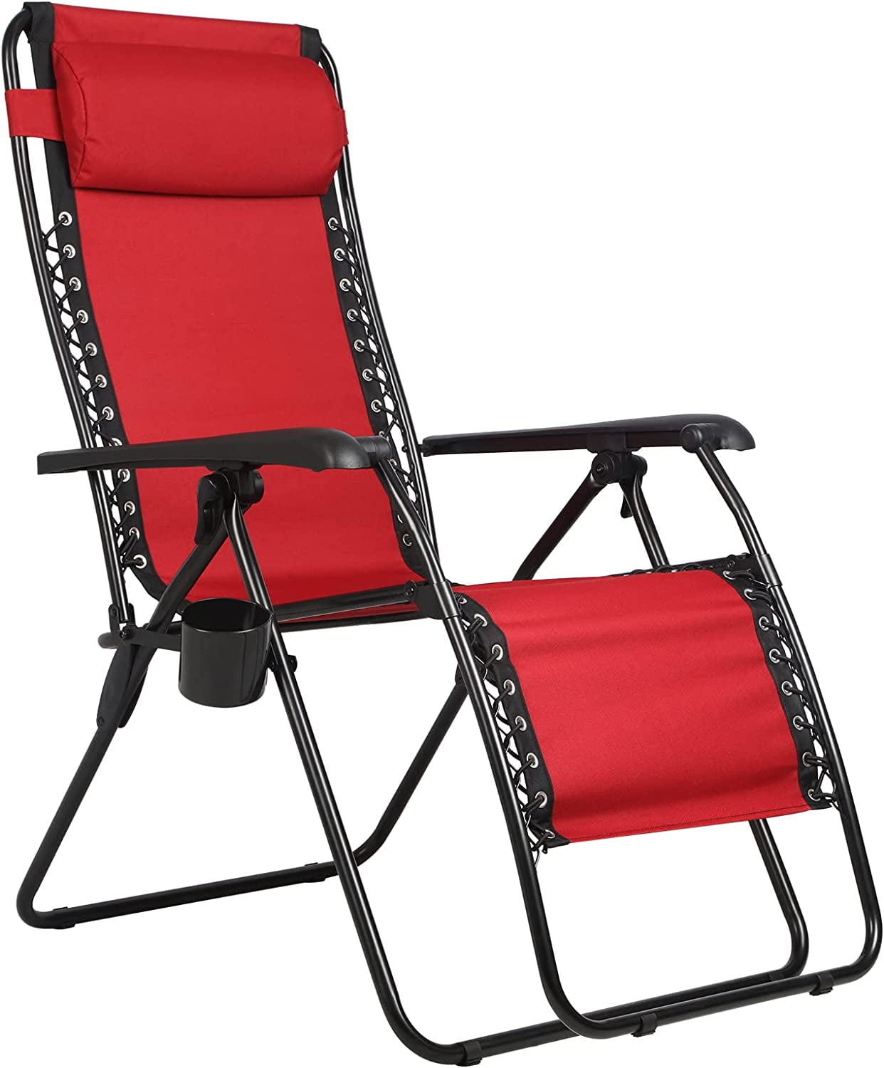 PORTAL Oversized Zero Gravity Reclining Chair - Extra Large Patio Lounge With Cup Holder & Adjustable Pillow