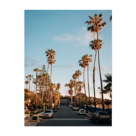 La Jolla Palms - San Diego California Photography Palm Tree Street Photography Tropical Sunset City Scenic Travel Poster Unframed Wall Art Print 5 x 7 inches