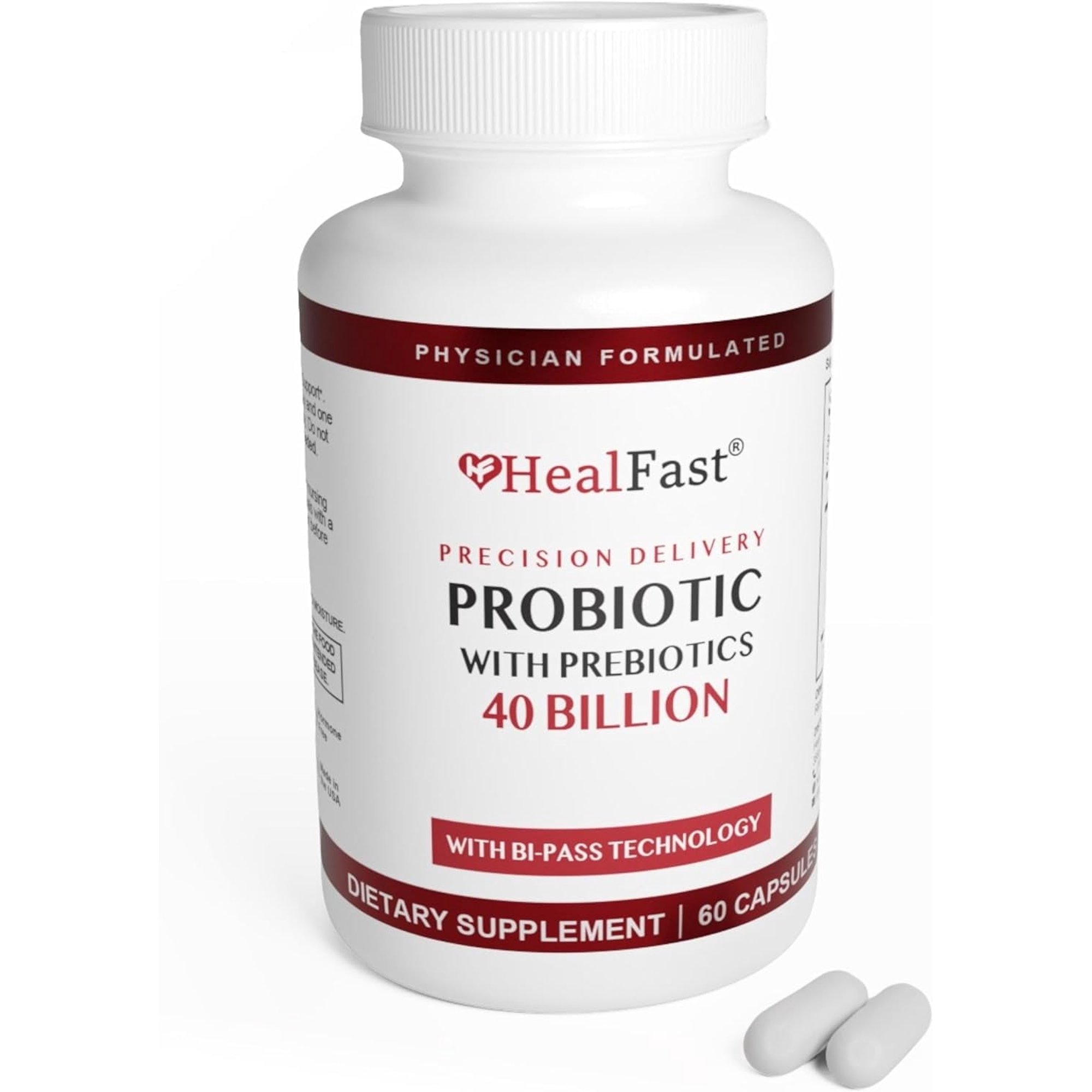 HealFast Physician Formulated Probiotic Supplement - 40 Billion CFU - Live Prebiotics and Probiotics for Men and Women - Probiotics for Gut Health - Non-GMO and Vegan - 30 Day Supply