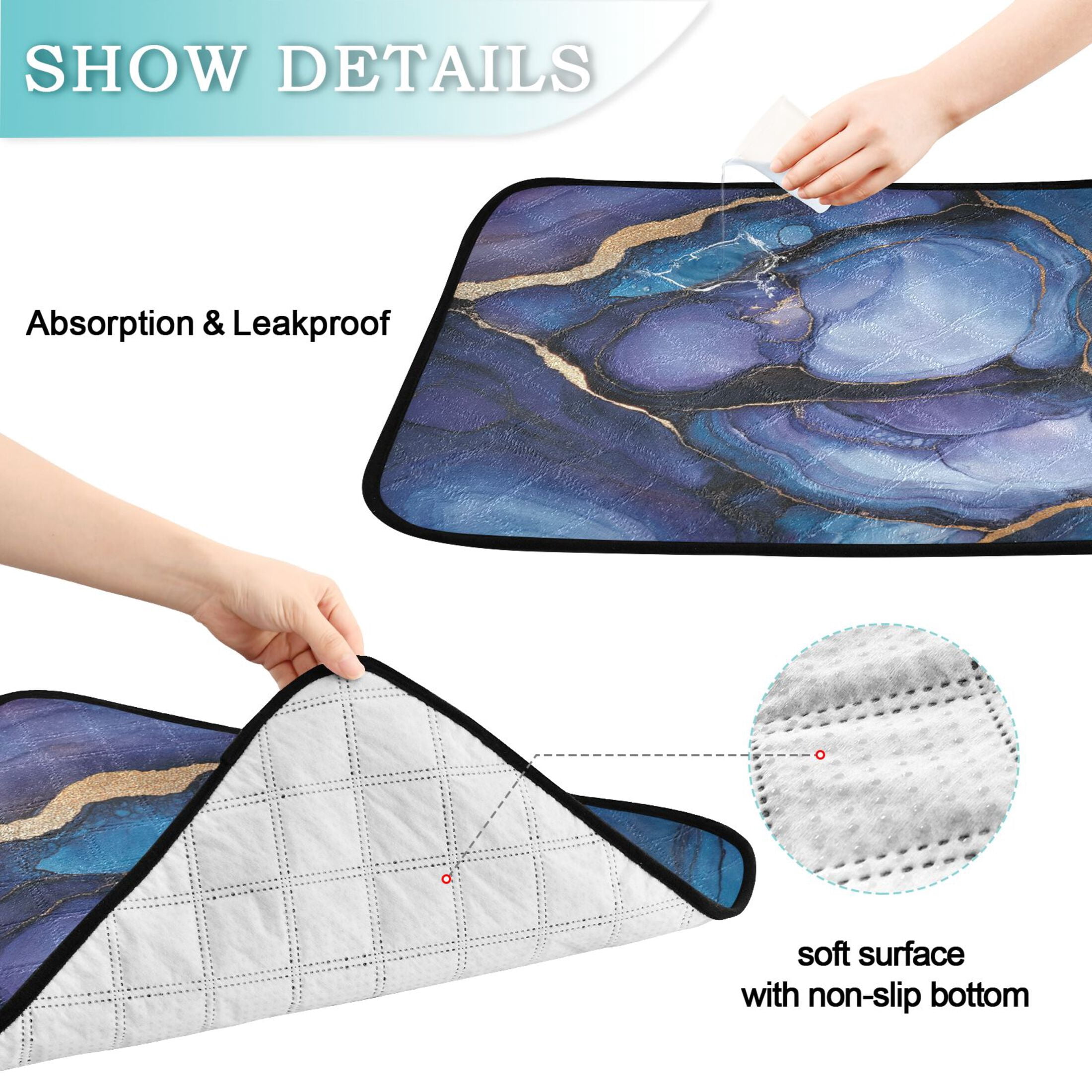 Qxltty Puddle Veined Marble Cat litter Pads Pet Set of 3 Diaper Mats Center Anti-leakage Layer Absorbent Soft and Comfortable
