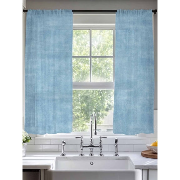 Light Blue Gradient Sheer Curtains 2 Panels Set Summer Ocean Theme Lihgt Filtering Rod Pocket Voile Drape,Semi Sheer Window Curtains for Bedroom Living Room,52"x72"