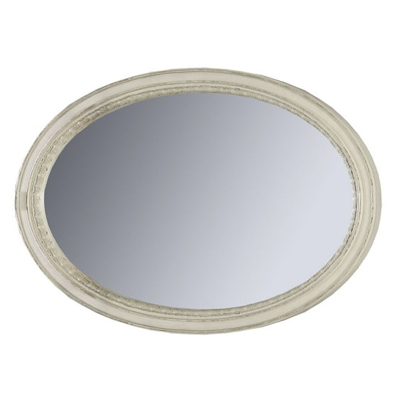 Benjara Oval Shaped Wooden Mirror with Molded Details, Antique White