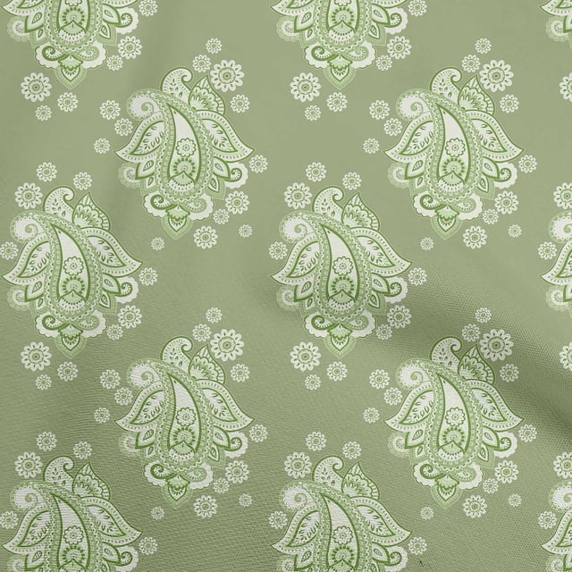 oneOone Velvet Light Green Fabric Asian Paisley Craft Projects Decor Fabric Printed By The Yard 58 Inch Wide