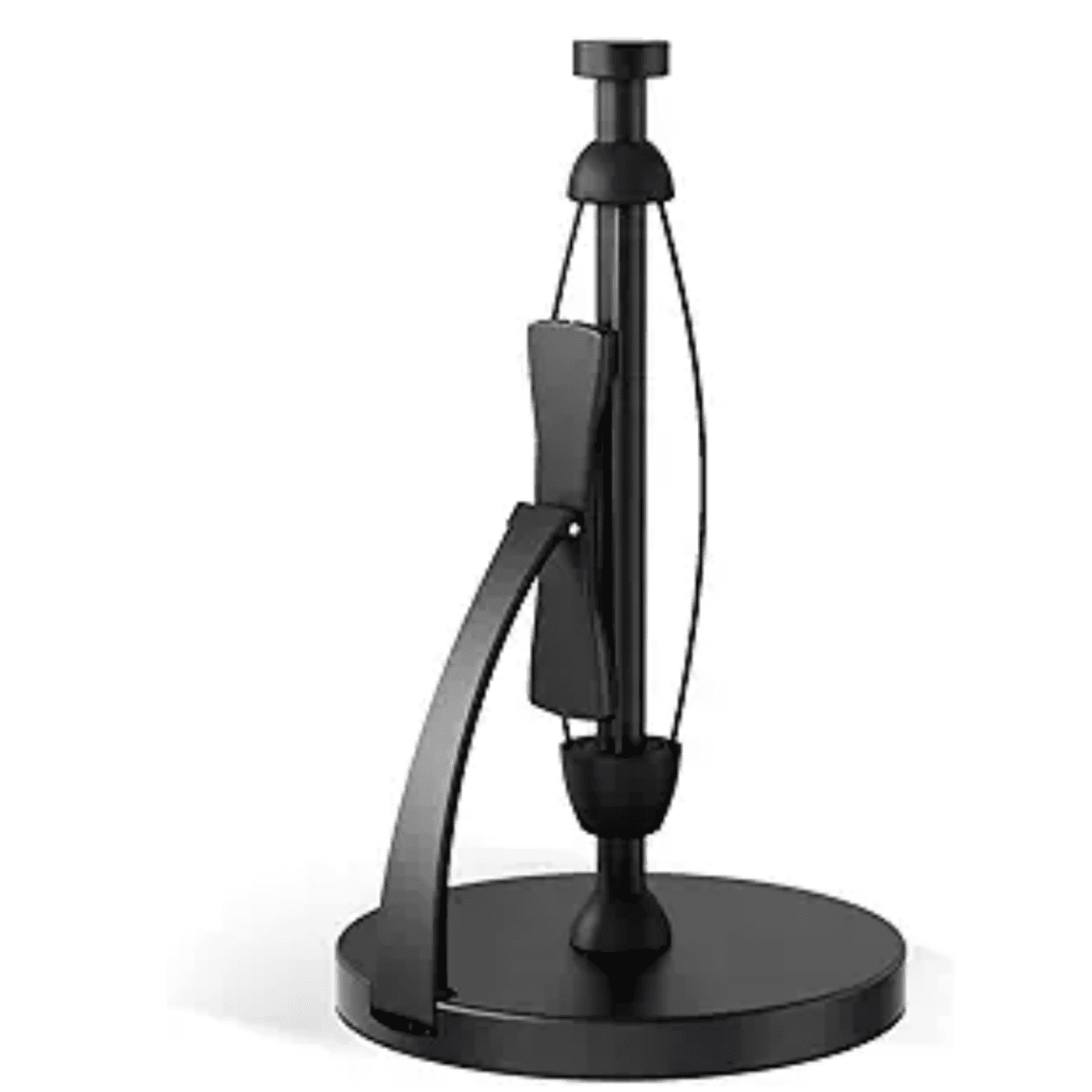 Paper Towel Holder Countertop, Black Paper Towel Holder with Spring Activated Arm and Damping Effect, Simply Tear Paper Towel Stand for Bathroom and Kitchen (Black)