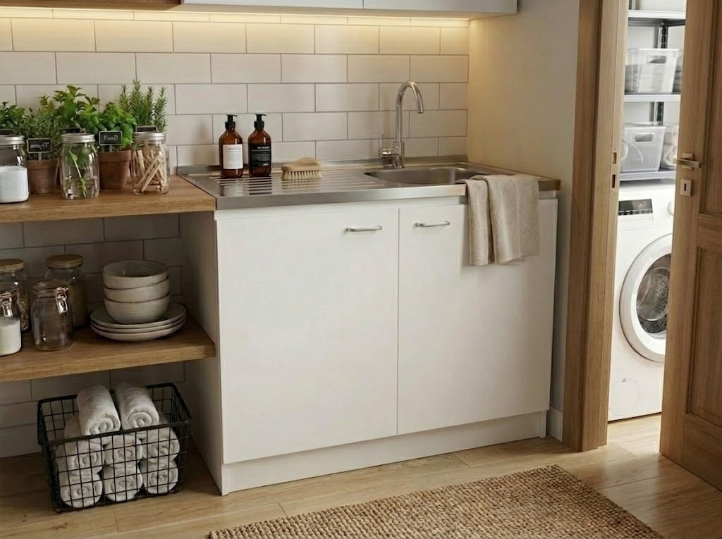 TUHOME Napoles 39" Utility Sink with Cabinet, Stainless Steel Laundry Sink