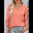 thumbnail image 4 of Blusas de 3/4 con Botones y Cuello en V para Mujer, Ropa Informal de Verano para Vacaciones de Playa, Ropa de Otoño 2025 Coral M, 4 of 10