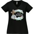 thumbnail image 3 of Inktastic Easter He Has Risen with Cross and Flowers Women's Plus Size V-Neck T-Shirt, 3 of 5