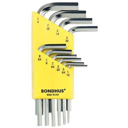 

Inch Hex (Allen) Short Arm L-Wrench Set 10pcs 1/16 to 1/4 Protanium® High Torque Steel With Briteguard™ Chrome Finish - Bondhus® USA
