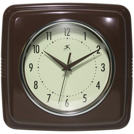 Infinity Instruments Square Retro Wall Clock, Mahogany, 9.25