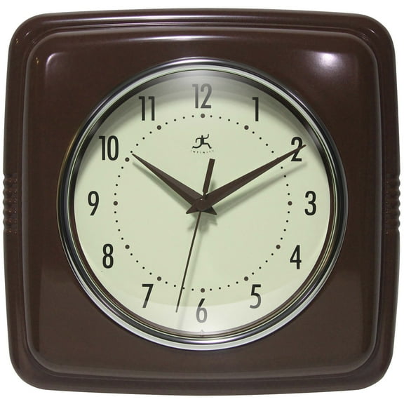 Infinity Instruments Square Retro Wall Clock, Mahogany, 9.25"
